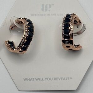 Bomb Party Black Onyx and CZ Rose Gold Hoop Earrings NIP